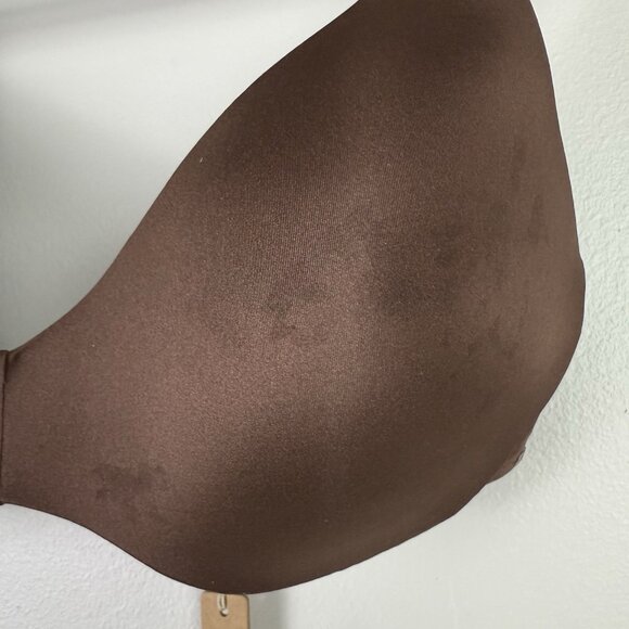 SKIMS 36D Cocoa Wireless Form Push Up Plunge Bra Seamless Nude Brown Flawed - Picture 3 of 5